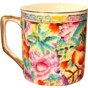 Vintage Chinese Porcelain Tea Cup Mug Floral Gold Trim